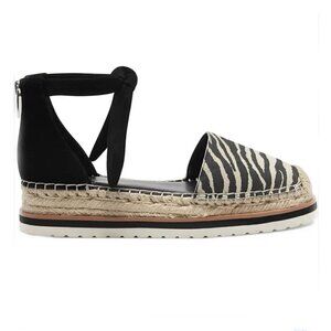 Vince Camuto Binadee Zebra Platform Espadrille Sandals Black Ankle Tie Zip 8M